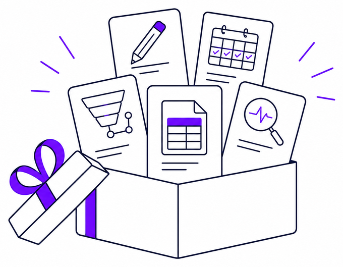 Ilustración: caja de regalo abierta con documentos